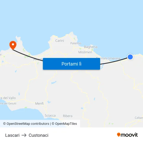 Lascari to Custonaci map