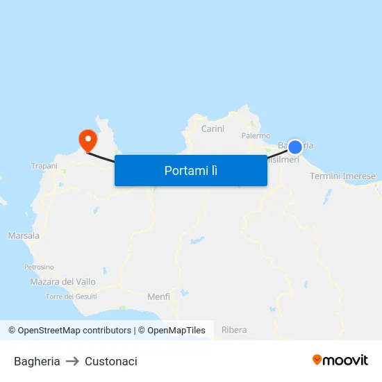 Bagheria to Custonaci map