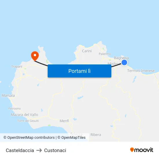 Casteldaccia to Custonaci map
