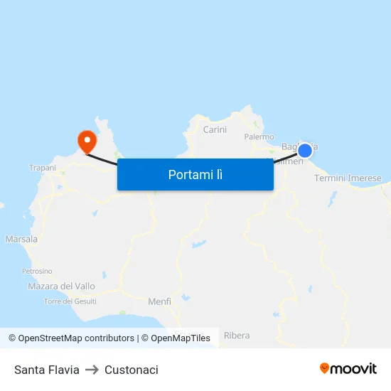 Santa Flavia to Custonaci map