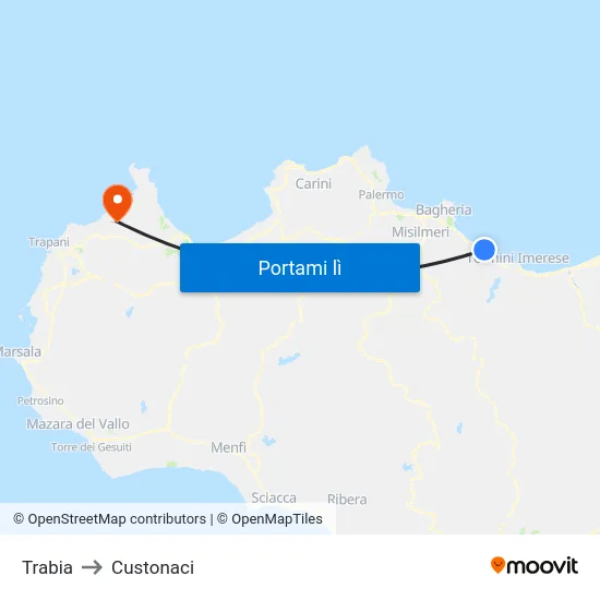 Trabia to Custonaci map