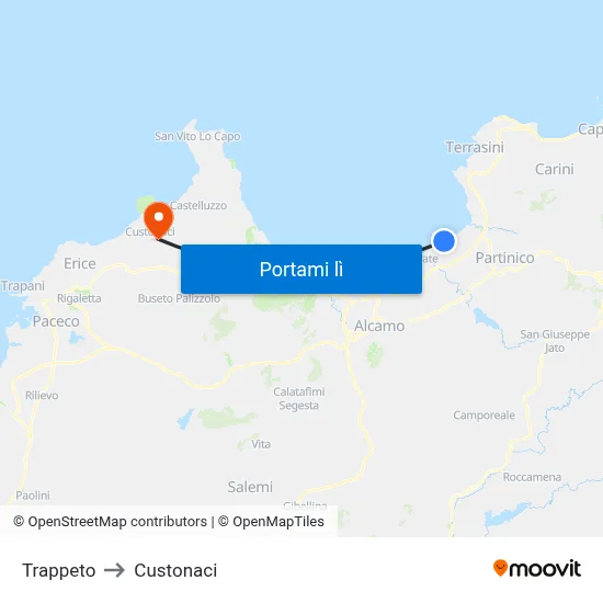 Trappeto to Custonaci map