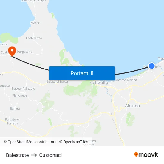 Balestrate to Custonaci map