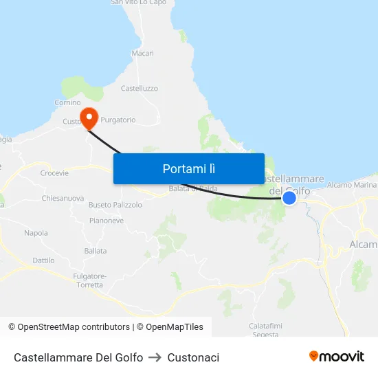 Castellammare Del Golfo to Custonaci map
