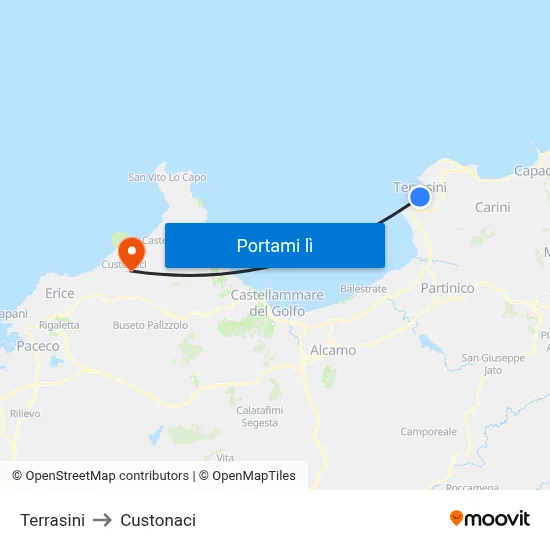 Terrasini to Custonaci map