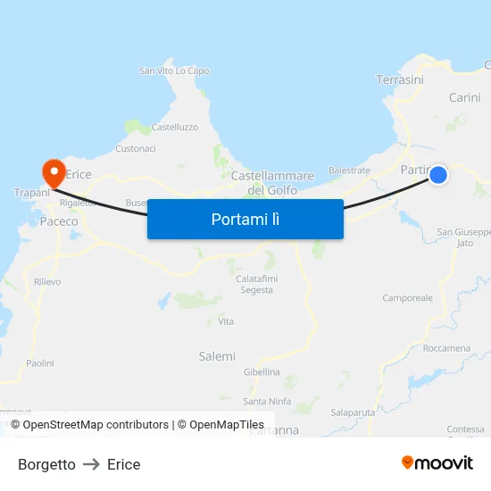Borgetto to Erice map
