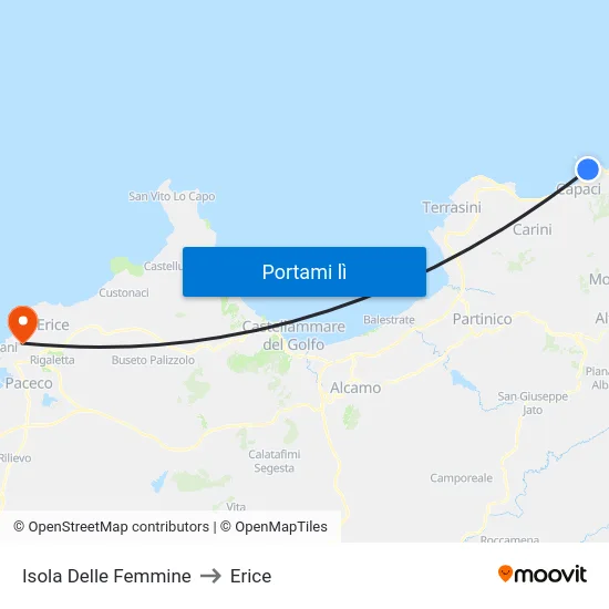 Isola Delle Femmine to Erice map