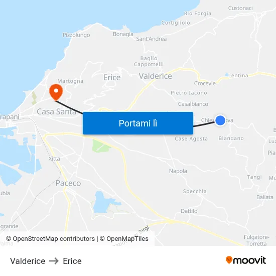 Valderice to Erice map