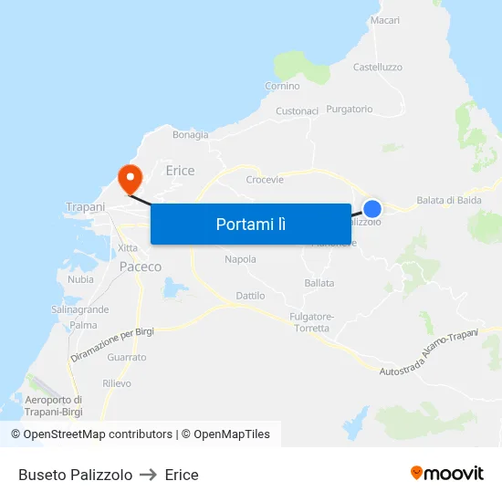 Buseto Palizzolo to Erice map