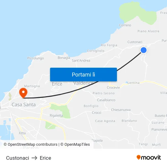 Custonaci to Erice map