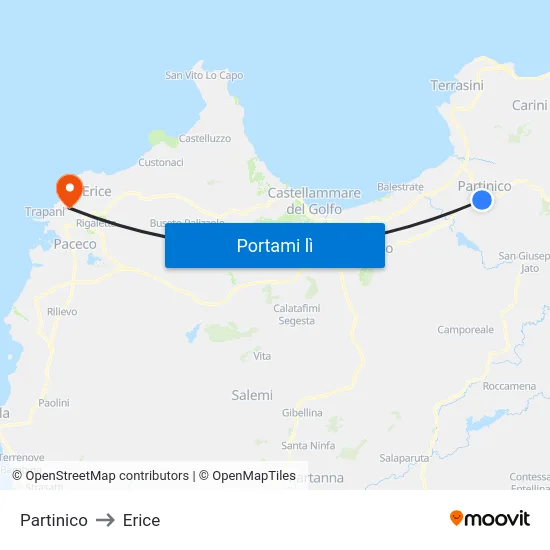 Partinico to Erice map