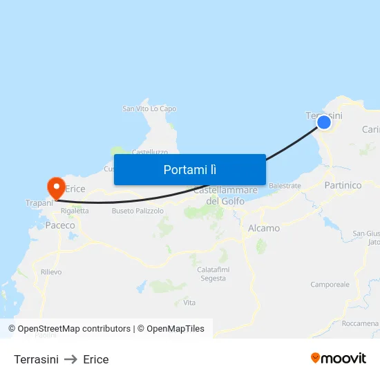 Terrasini to Erice map