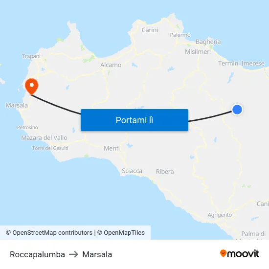 Roccapalumba to Marsala map