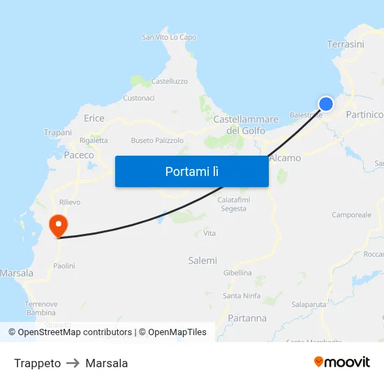 Trappeto to Marsala map