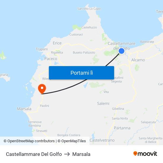 Castellammare Del Golfo to Marsala map