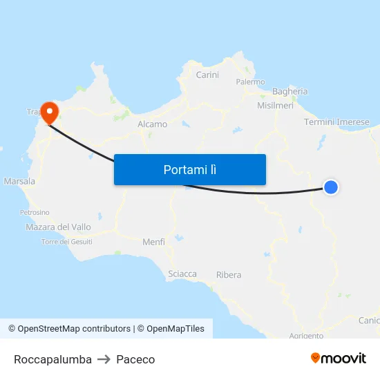 Roccapalumba to Paceco map