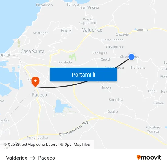 Valderice to Paceco map