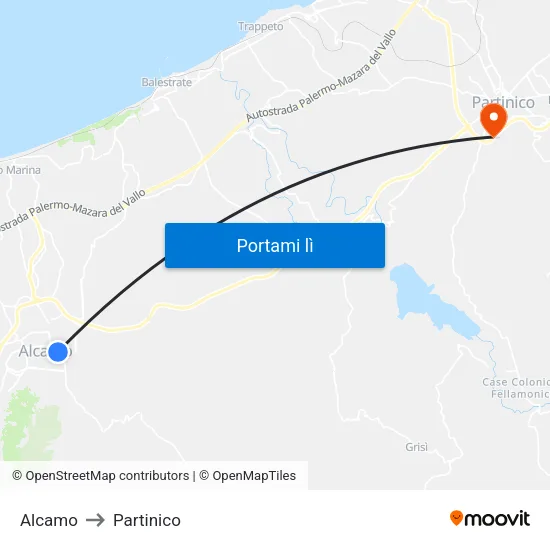 Alcamo to Partinico map