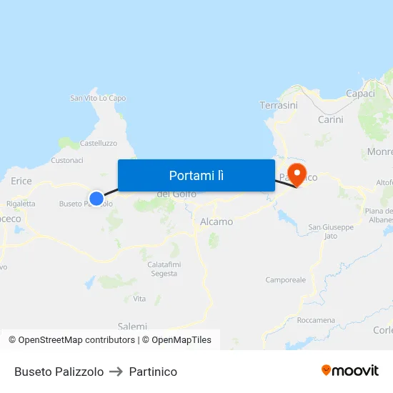 Buseto Palizzolo to Partinico map