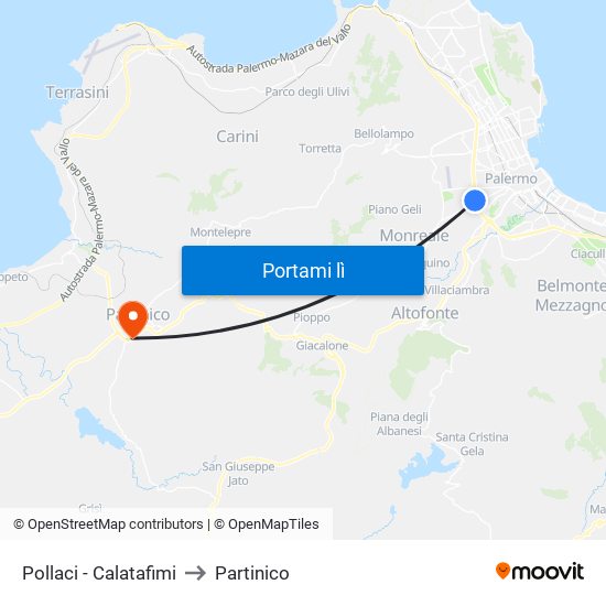 Pollaci - Calatafimi to Partinico map