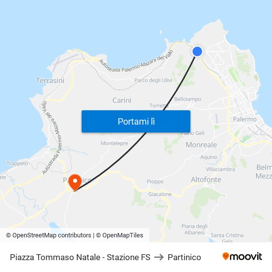 Piazza Tommaso Natale - Stazione FS to Partinico map