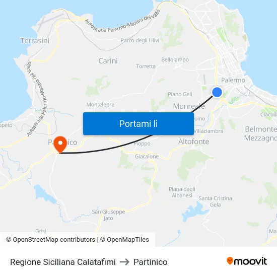 Regione Siciliana Calatafimi to Partinico map