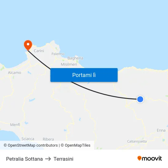 Petralia Sottana to Terrasini map