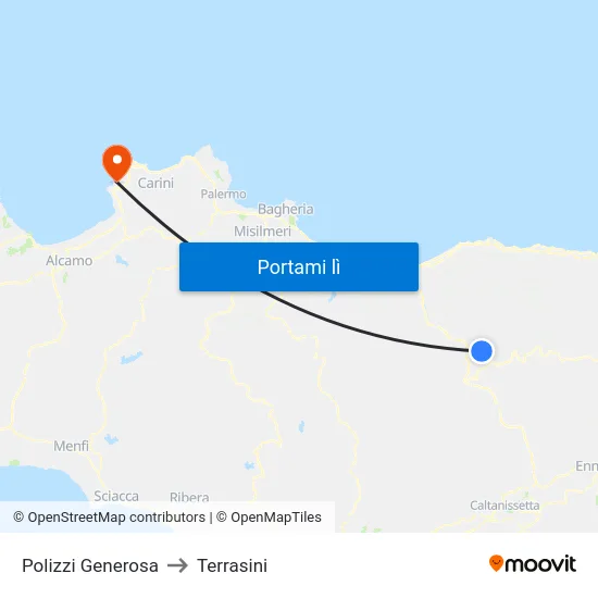 Polizzi Generosa to Terrasini map