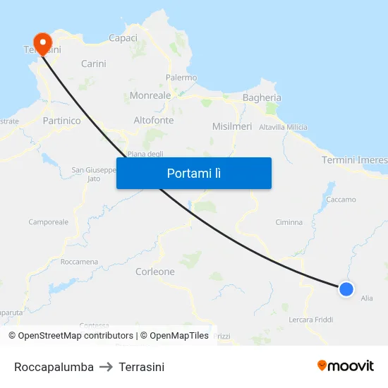 Roccapalumba to Terrasini map