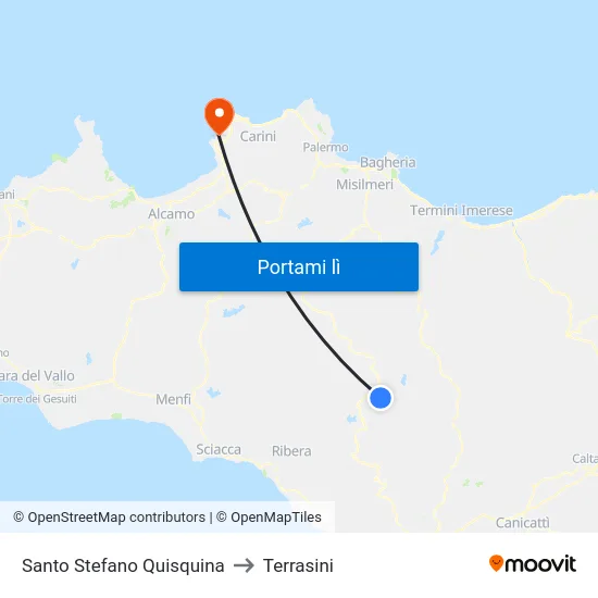 Santo Stefano Quisquina to Terrasini map