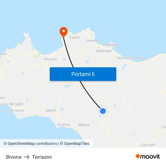 Bivona to Terrasini map