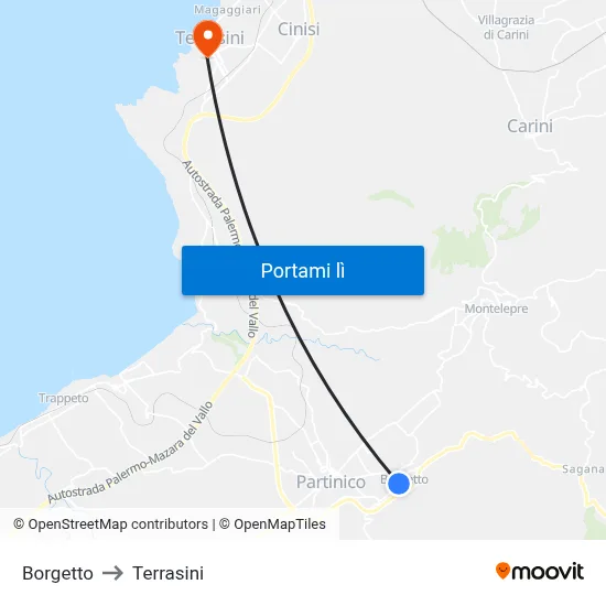 Borgetto to Terrasini map