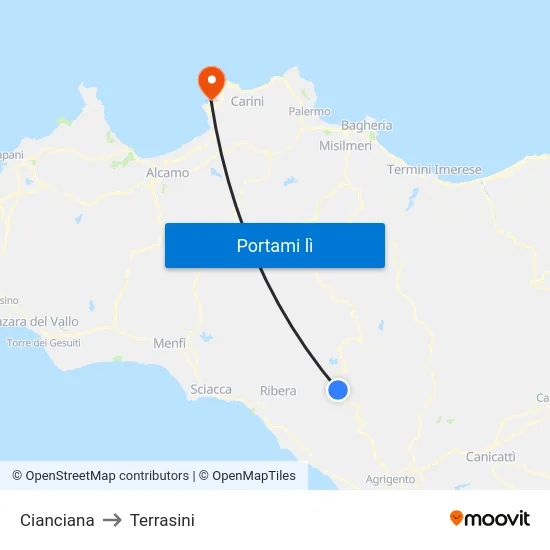 Cianciana to Terrasini map