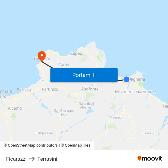 Ficarazzi to Terrasini map