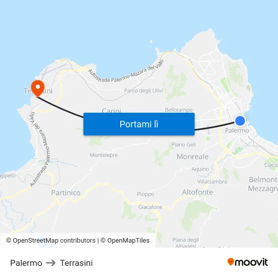 Palermo to Terrasini map