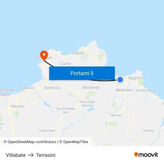 Villabate to Terrasini map