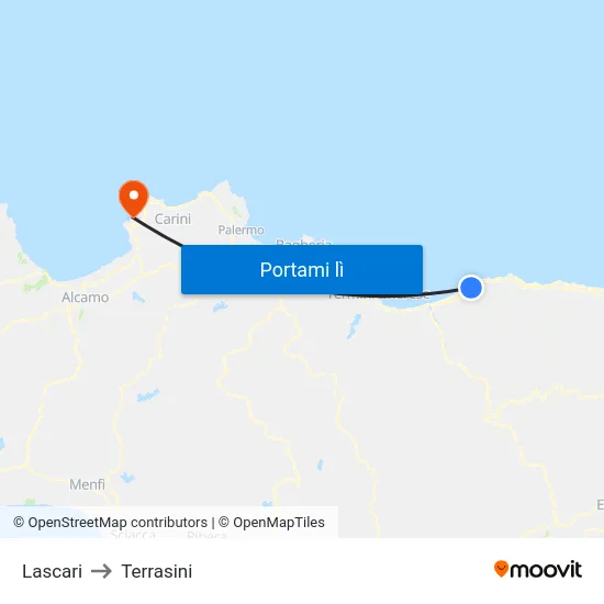 Lascari to Terrasini map