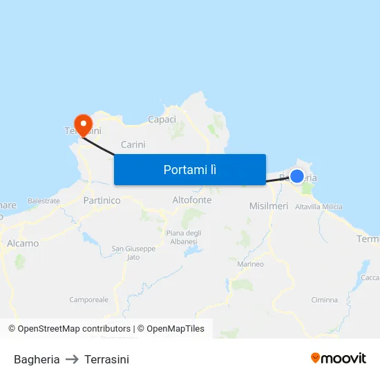 Bagheria to Terrasini map