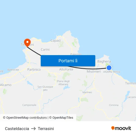 Casteldaccia to Terrasini map