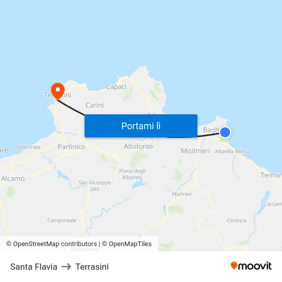 Santa Flavia to Terrasini map