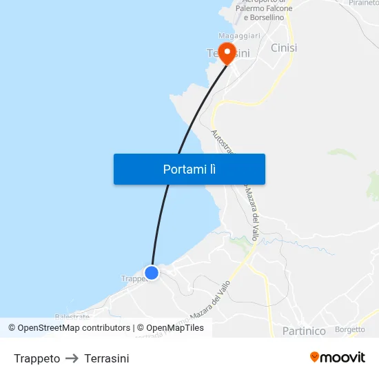 Trappeto to Terrasini map