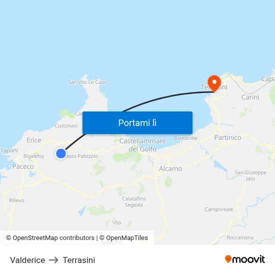 Valderice to Terrasini map