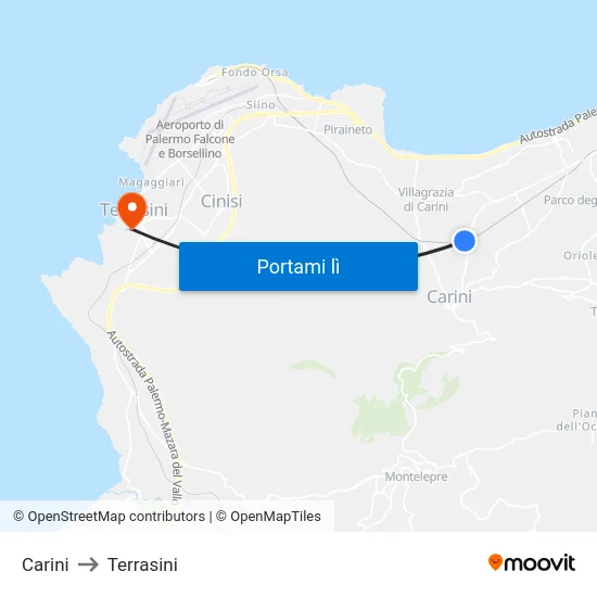 Carini to Terrasini map