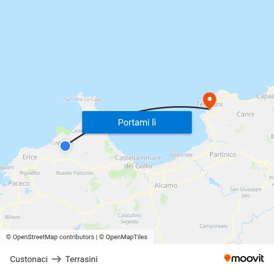 Custonaci to Terrasini map