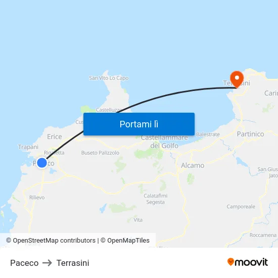 Paceco to Terrasini map