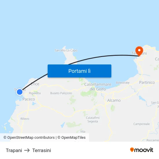 Trapani to Terrasini map