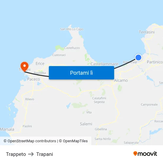 Trappeto to Trapani map