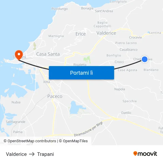 Valderice to Trapani map