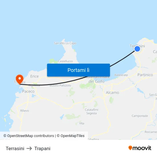 Terrasini to Trapani map