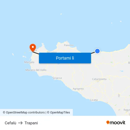 Cefalù to Trapani map